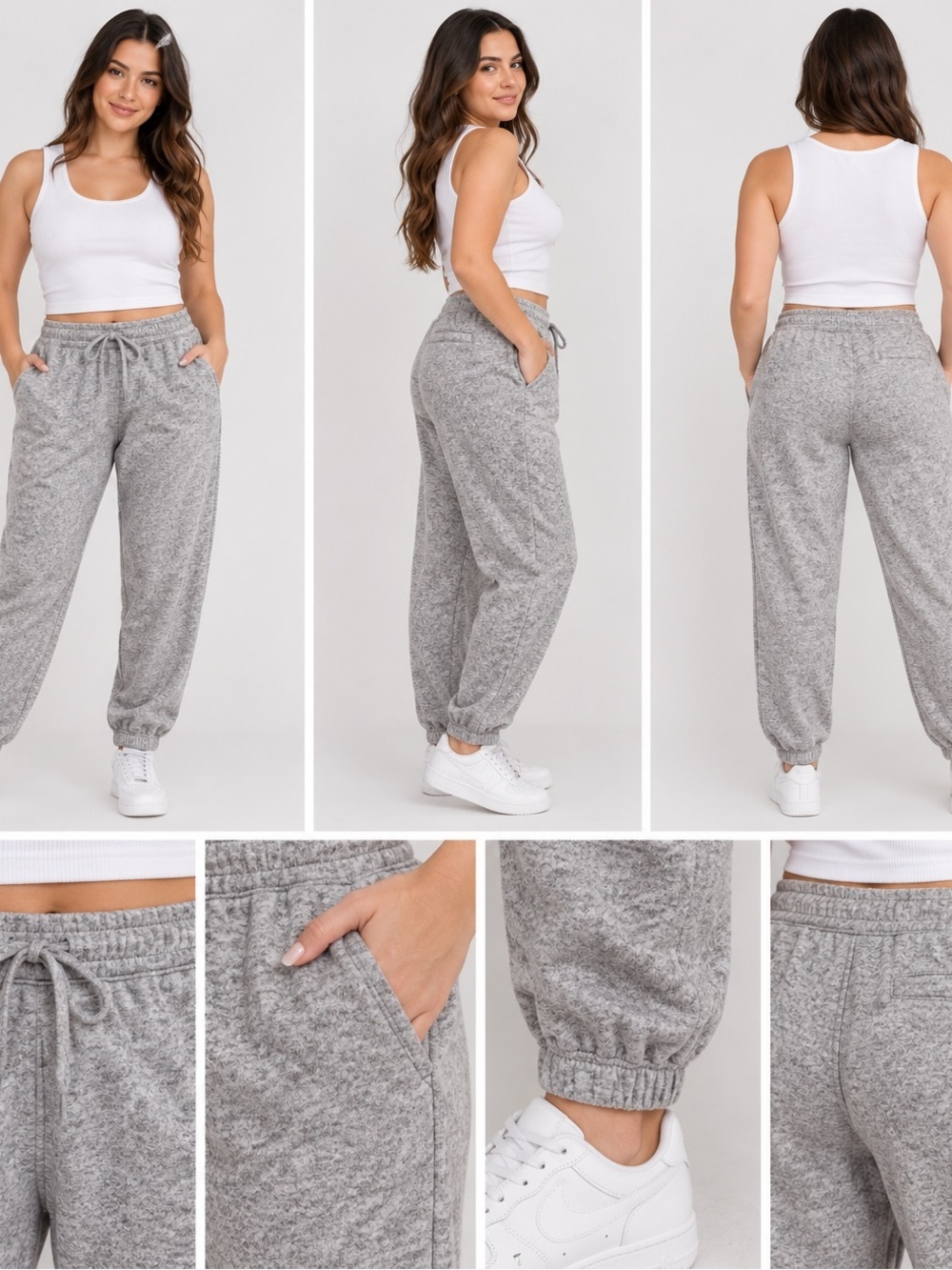 Athleta Women’s Large Gray Fleece Jogger Pants Drawstring Waist Pockets